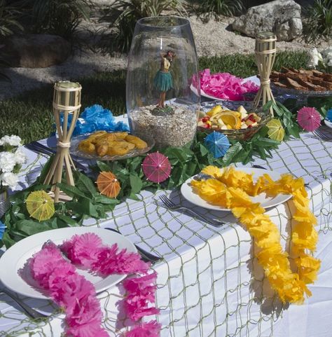 17 Best ideas about Luau Table Decorations on Pinterest | Luau party  centerpieces, Luau decorations and Luau centerpieces Luau Table Decor, Luau Table Centerpieces, Aloha Decorations, Luau Brunch, Luau Party Ideas For Adults, Luau Party Centerpieces, Luau Picnic, Nautical Tablescapes, Luau Table Decorations