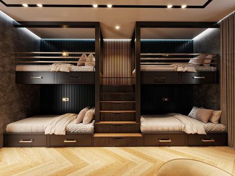 YF Designers | The perfect bunk bed🖤 #bunkbeds #benkbed #kidsroom #wow #luxury #modern #design #interiordesign #best #instagram #contemporaryart #art | Instagram Teen Bunk Bed Ideas, Teen Bunk Beds, Linkedin Design, Room With Bunk Beds, Build A Loft Bed, Clubhouse Design, Modern Bunk Beds, Guest Bedroom Design, Brown Rooms