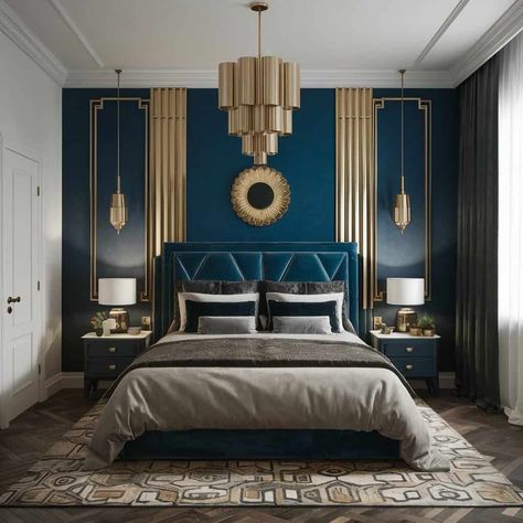 15 Dreamy Art Deco Bedroom Ideas to Transform Your Space - Fabricerie Gatsby Bedroom, Bathroom Shelves Above Toilet, Art Deco Hotel Room, Deco Bedroom Ideas, Art Deco Interior Bedroom, Art Deco Bedroom Ideas, Modern Art Deco Bedroom, Art Deco Bedroom Decor, Bathroom Floating Shelf