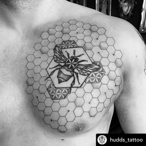 Honeycomb Chest Tattoo, Chest Tattoo Man, Shoulder Tattoos Men, Tattoo Man, Tattoos Men, Shoulder Tattoos, Chest Tattoo Men, Bee Tattoo, Chest Tattoo