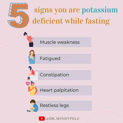 Here are 5 signs that you may have a potassium deficiency while you are fasting: 1. Muscle weakness 2. Fatigued 3. Constipation 4. Heart palpitation 5. Restless Legs Have you any of you experienced these symptoms when fasting? Tell me in the comments below! P.S - My favorite supplements for Potassium is MIN, Upgraded Formulas Potassium, or PTM -- you can find all at pelz.revelationhealth.com #fasting #fastinglifestyle #intermittentfasting #fastingforwomen #fastingforhealth Muscle Weakness And Fatigue, Potassium Deficiency, Mineral Nutrition, Holistic Diet, Heart Palpitations, Restless Legs, Muscle Weakness, Lchf Diet, Wellness Inspiration