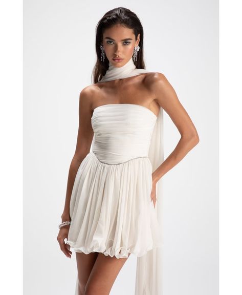 Shop Chloe Dress (White) from Nana Jacqueline at Seezona | Seezona Nana Jacqueline, Chloe Dress, Oui Oui, Strapless Mini Dress, Flowy Skirt, Top Design, British Indian, Caicos Islands, Pitcairn Islands