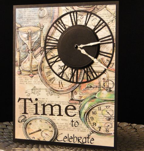 Grunge Cards, Sizzix Projects, Steampunk Scrapbook, Steampunk Cards, Clock Card, Men Cards, Masculine Birthday Cards, Retirement Cards, Travel Cards