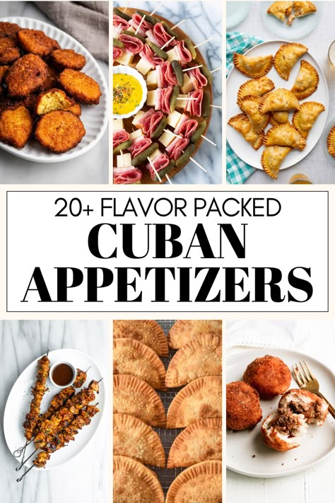 Planning your next party just got easier with this collection of 20+ Cuban appetizers! Here you'll find casual finger foods and bite-sized treats that will make any gathering more delicious. Your guests will love the crispy goodness of Cuban Empanadas, the nostalgic charm of classic street food Ham Croquettes, the crunch of Plantain Chips, and the zesty flavors of Cuban Sandwich Roll-Ups. Cuban Bbq Party, Cuban Appetizers Finger Foods, Cuban Food Catering, Cuban Street Food, Cuban Food Truck, Argentina Food Appetizers, Colombian Party Food, Cuban Charcuterie Board, Spanish Finger Food