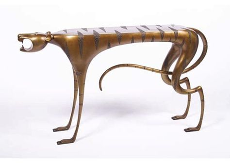 Judy Kensley McKie - Tiger table (2009) cast bronze Industrial Furniture Desk, Weird Furniture, Industrial Office Design, Fantasy Furniture, Furniture Dolly, Inexpensive Furniture, Creative Furniture, Funky Furniture, Cheap Furniture