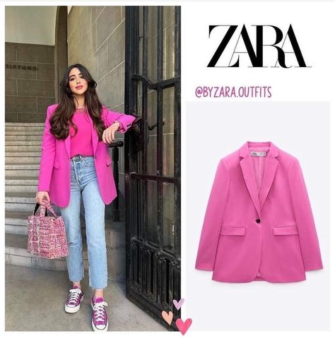 Pink Blazer Winter Outfit, Pink Blazer Outfit Winter, Pinker Blazer Outfit, Fushia Blazer Outfit, Chaleco Fucsia Outfits, Outfit Saco Rosa, Fuschia Blazer Outfit, Outfits Con Blazer Fucsia, Blazer Rosa Outfit