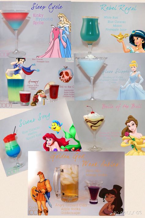 Disney Themed Hen Party, Disney Theme Alcoholic Drinks, Disney Theme Cocktail Party, Disney Inspired Cocktail Recipes, Themed Drinking Parties, Theme Cocktail Party Ideas, Themed Cocktail Night Ideas, Drinks Inspired By Movies, Disney Party Decorations For Adults