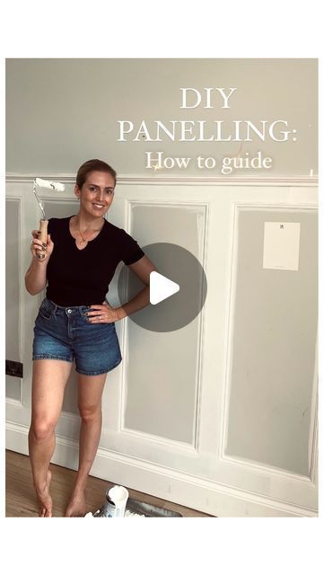 Jamie-rose Rigby on Instagram: "PANELLING GUIDE 🙌🏼 

AD| I am over the moon with my little glow up in here! It’s taken this view from a 7 to a 10! 

As you can tell from the outfit changes, this was done over the course of a week whenever we had a chance, and how I haven’t got small people in all of my footage is a miracle as they were running around the whole time! 😂 

Anyway, below is step by step what I did and what I used. I got everything from @bandq_uk and spent about £150 in total! 

1. Add base strips along the top of the skirting board. I bought a sheet of mdf (9mm thick) and had it cut into longer strips so that I’d have only one join along this section of the panelling- less joins, less to caulk! B&Q cut these for you to your requirements for free! 
2. Next I laid out the 6 p Cheshire Panelling, How To Add Wainscotting, Panelling Same Colour As Walls, Board And Batten Small Bedroom, Accent Wall With A Door, Installing Paneling On Walls, Corner Panelling Design, Dining Room Panelling Ideas, Types Of Accent Walls