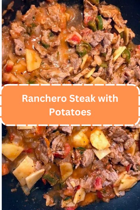 Ranchero Steak with Potatoes Steak With Potatoes, Mexican Steak, Cooked Potatoes, Mexican Comfort Food, Steak Potatoes, Zesty Sauce, Tender Steak, Beef And Potatoes, Homemade Tortillas