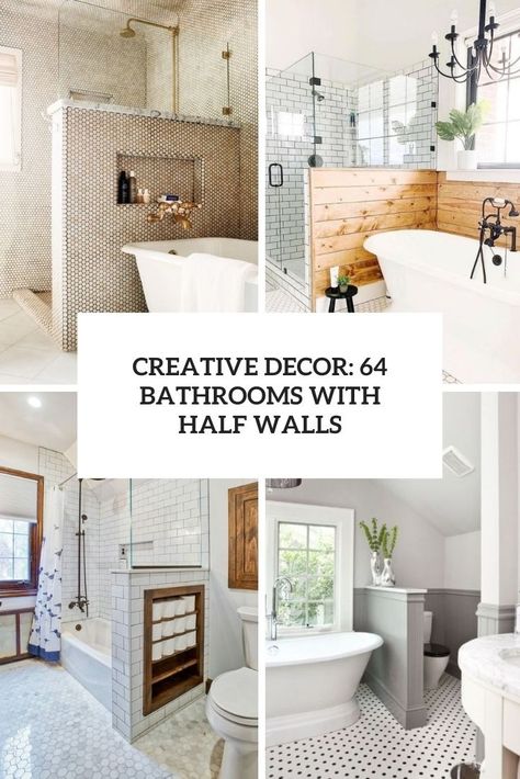 creative decor 64 bathrooms with half walls cover Small Bathroom With Half Wall, Master Bath Shower With Half Wall, Half Walls In Bathrooms, Bathroom Ideas Half Wall, Bathroom Half Wall Tile Ideas, Half Wall Shower Ideas Master Bath, Bathroom With Half Wall, Half Wall Bathroom Ideas, Showers With Half Walls