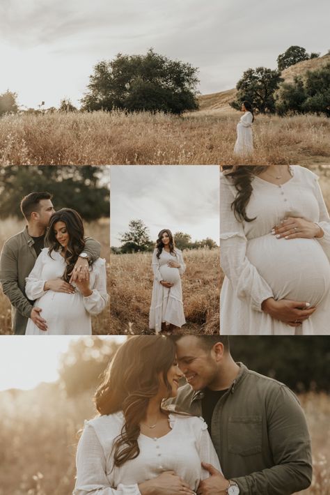 Maternity Mountain Photography, Maternal Photoshoot Outdoor, Pregnant Couple Photoshoot Outdoor, Boho Field Maternity Shoot, Grass Maternity Photos, Maternity Styled Shoot, Scenic Maternity Photography, Maternity Pictures Family Of Four, Maternity Photography Alternative