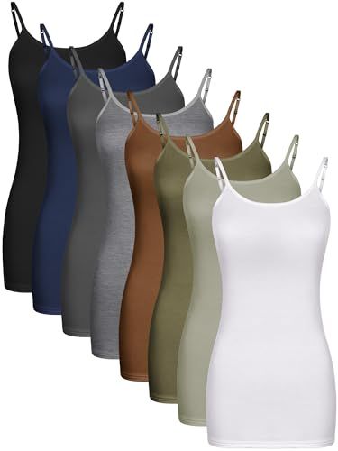 Geyoga 8 Pack Long Tank Tops for Women, Long Camisoles Workout Tops Adjustable Spaghetti Strap Women's Camis Undershirts Tops For Women Long, Workout Tops For Women, Long Tank Tops, Womens Camisoles, Long Tank, Womens Cami, Sport Tank Tops, Tank Top Camisole, Multiple Color