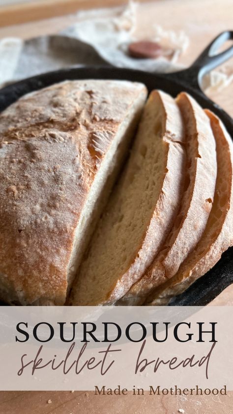 Sourdough skillet bread in a cast iron skillet. Fall Sourdough, Artisan Sourdough Bread Recipe, Milled Flour Recipes, Simple Sourdough, Skillet Bread, Fresh Milled Flour, Sourdough Bread Recipes, Sourdough Loaf, Gluten Free Sourdough