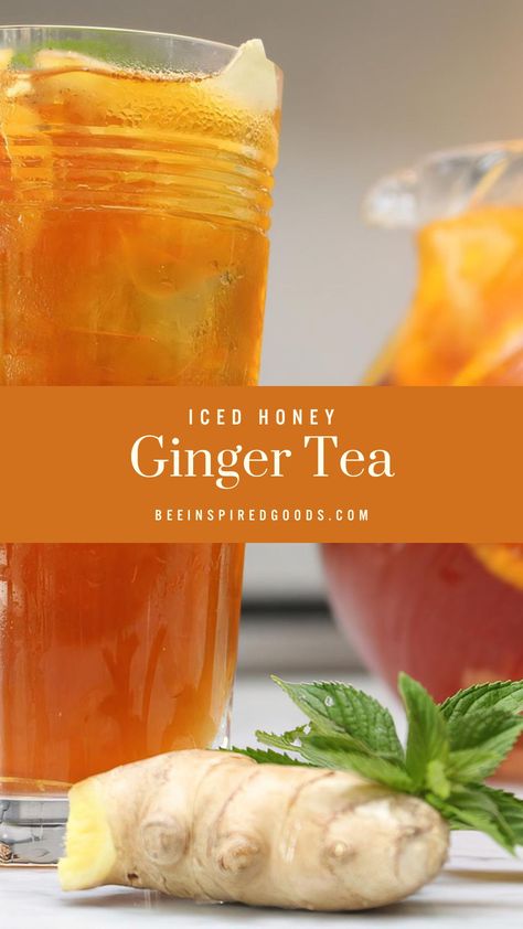 Isn't a tall, cold glass of iced tea just so refreshing on a hot summer day? Ginger Iced Tea with Honey is simple to brew, makes enough to quench the thirst of you and several friends, and requires only a few ingredients. This is a perfect drink for a day spent on the beach or a night by the campfire. Iced Ginger Tea, Cold Ginger Tea, Perfect Iced Tea, Cold Brew Tea Recipe, Iced Peppermint Tea, Drinks With Honey, Healthy Iced Tea Recipes, Spice Tea Recipe, Ginger Iced Tea Recipe