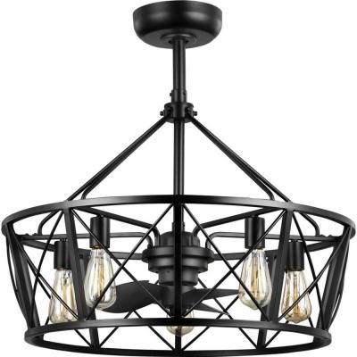 Fandelier Ceiling Fan, Ceiling Fan Size, Cage Chandelier, Farmhouse Ceiling Fan, Black Farmhouse, Black Cage, Black Ceiling Fan, Progress Lighting, Hampton Bay