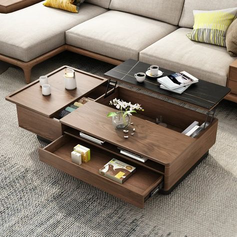 Wooden Coffee Table Designs, Walnut Coffee Table Modern, Adjustable Coffee Table, Centre Table Design, Centre Table Living Room, Meja Sofa, Tea Table Design, Modern Wood Coffee Table, Center Table Living Room