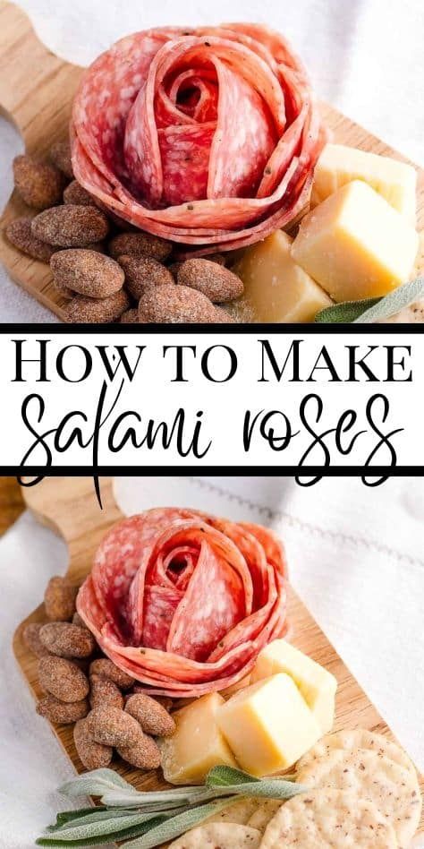 An easy way to make salami roses for a charcuterie board! Salami Presentation, How To Make A Rose With Salami, How To Make Roses Out Of Salami, Salami Roses How To, How To Make A Rose Out Of Salami, Salami Rose, Charcuterie Board With Salami Roses, Rose Shaped Salami, How To Make Salami