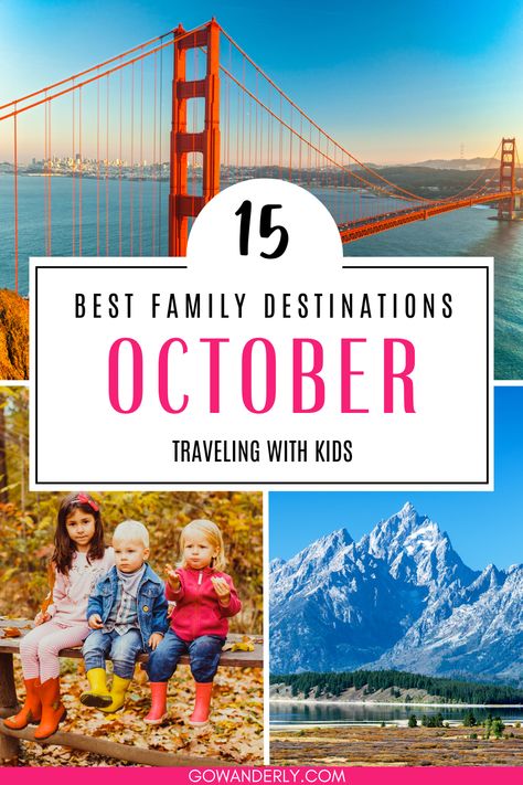 Find the best USA places to visit in October with kids. Discover family-friendly fall destinations and activities. Best November Vacations, Vacations For Kids, October Travel Destinations, Thanksgiving Getaways, Fall Travel Destinations, October Travel, Vacations With Kids, Fall Destinations, Kid Friendly Vacations