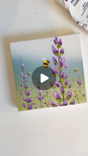 Sarah Bidner on Instagram: "Mini series coming out shortly, here’s a little sneak peak. 💜🪻🐝 Lupines Lovers (mini) 3”x3” acrylic on canvas  . . . . . #miniatures #minipainting #tinypainting #acrylicpainting #watercolourpainting #oilpainting #impastopainting #paletteknifepainting #bees" Miniature Canvas Painting, Mini Canvas Painting Ideas, Sarah Mcdonald, Acrylic Painting Inspiration, Palette Knife Painting, Impasto Painting, Mini Series, Mini Canvas, Mini Paintings