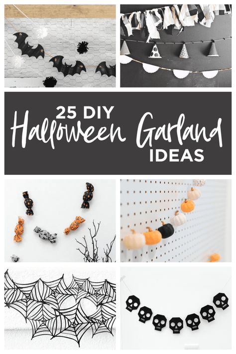 25 DIY Halloween Garland Ideas  // .  DivineLifestyle.com  //  #halloween #halloweenideas #halloweencrafts #halloweendecor #halloweendecorations #halloweencrafts #diyhalloween #diy #halloweenparty #craft #crafts #bestideasforkids #kidscrafts #kidsactivities #craftsforkids Aesthetic Halloween Decor, Halloween Garlands, Diy Halloween Garland, Holiday Goals, Halloween Banners, Paint House, Fun Aesthetic, Ticket Booth, Garland Ideas