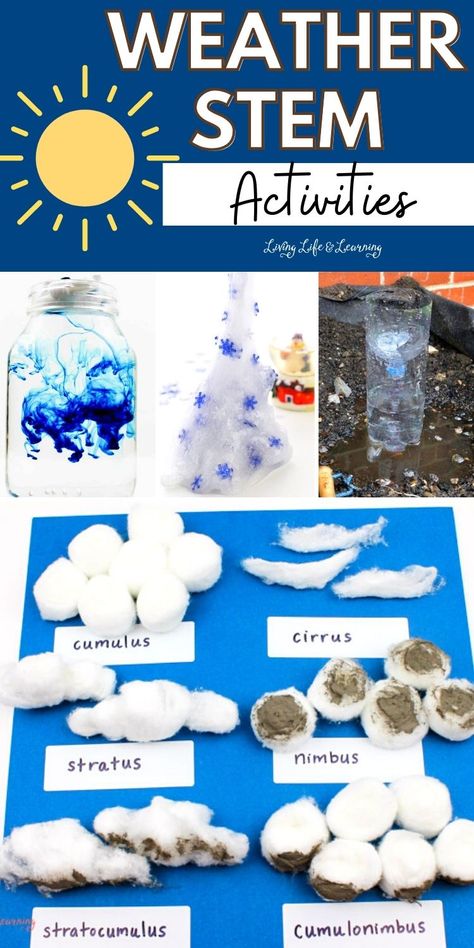 Storm Stem Activities, Weather For Kindergarten, Weather Stem Activities, Preschool Weather Activities, Weather Experiments, Cloud Activities, Weather Activities For Kids, Kids Stem Activities, Weather Lessons