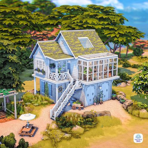 Finally finished my Shore House! I based this on a miniature I found on Pinterest and decided to turn it into a coastal cottage. The main… | Instagram Sims 4 Building Inspiration, Sims 4 House With Pool, Lake House Sims 4, Sims Coastal House, Sulani Beach House Sims 4, The Sims 4 Cottage House, Sims 4 Tiny House Floor Plans, Sims Beach House, Sims 4 Coastal House