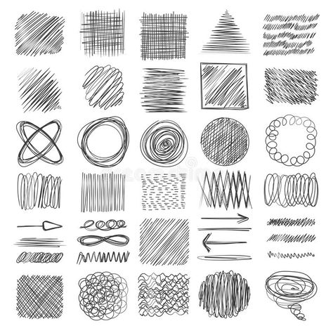 Sketch Textures. Grunge Shading Shapes Draw Lines Vector Doodle Collection Set Stock Vector - Illustration of artistic, mark: 172877193 Ink Exercises, Hatching Illustration, Hatching Pattern, Sketching Basics, Practice Drawing Shapes, Hatch Drawing, Texture Sketch, Rectangle Drawing, Shape Drawing