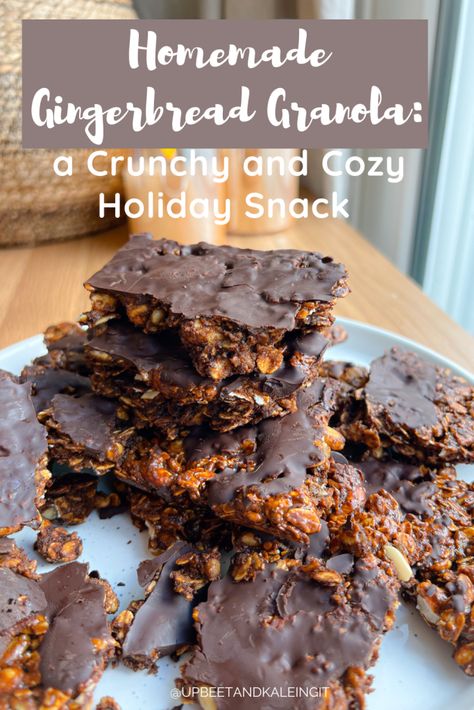 Healthy Fall Granola Recipe, Holiday Granola, Homemade Granola Chocolate, Gingerbread Granola Recipe, Homemade Crunchy Granola, Clumpy Granola Recipe, Gingerbread Granola, Healthy Candy, Breakfast Bites