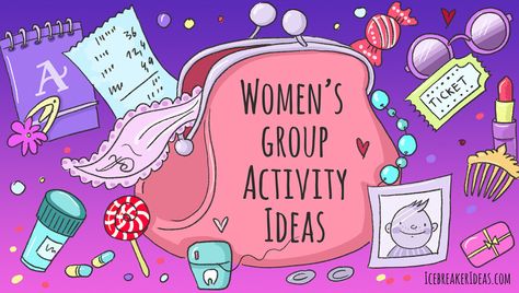 Women's Group Activity Ideas Women Groups Ideas, Small Group Ice Breakers Ministry, Ladies Group Ideas, Mom Group Activities Ideas, Women Ministry Activities, Ice Breakers For Moms Group, Womens Ministry Ice Breakers, Ladies Ice Breaker Games Women's Retreat, Womens Ministry Activities Fun Games