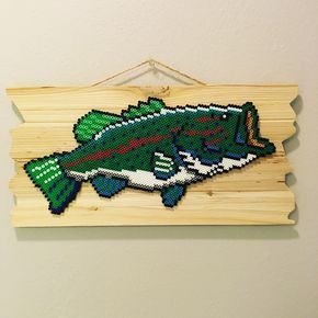 Bass fish perler beads by let.there.be.pixels                              … Perler Bead Patterns Fish, Perler Projects, Melty Bead Patterns, Easy Perler Beads Ideas, 3d Perler Bead, Fish Beads, Catch Of The Day, Perler Art, Hama Beads Design