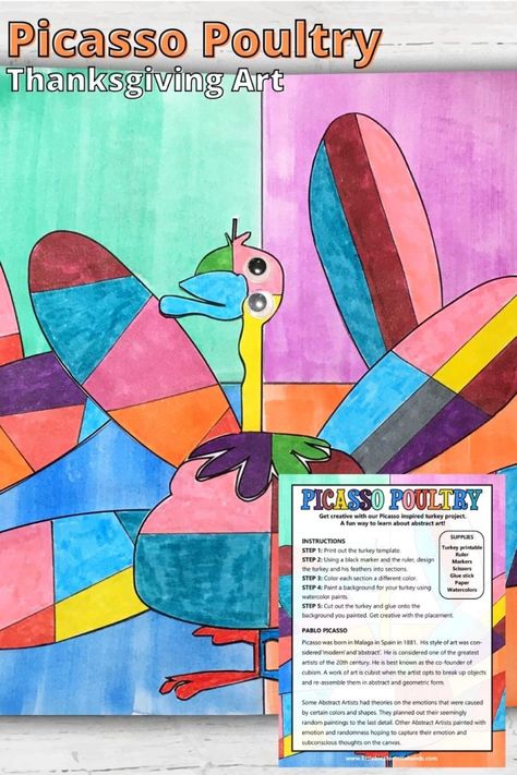 Picasso Turkey Art For Kids | Little Bins for Little Hands Thanksgiving Third Grade, Painting For Babies, Turkey Art Projects, Thanksgiving Art Projects, Abstract Art For Kids, Turkey Painting, Turkey For Thanksgiving, First Grade Art, Kindergarten Art Lessons