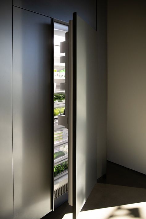 Built In Column Fridge And Freezer, Small Kitchen With Big Fridge, Modern Fridge Cabinet, Fridge Kitchen Cabinet, Fridge Cupboard Built Ins, Kitchen With Hidden Fridge, Hidden Fridge Cabinet, Kitchen Hidden Fridge, Hidden Refrigerator Kitchen