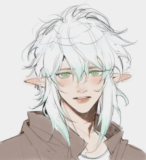 Elf Reference Drawing, Male Ocs With Long Hair, Elf Fairy Drawing, Albino Oc Male, Elf Hair Drawing, Soft Male Oc, Pale Elf Male, Elf Oc Drawing, Anime Elf Drawing