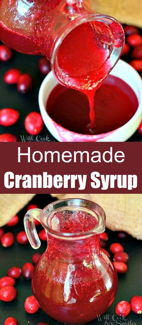 I have a delicious new syrup to share with you, Homemade Cranberry Syrup! A sweet cranberry syrup with a touch of true bitterness of the berry. It goes so well with pancakes, waffles or in your drink. You can add some to to tea or champagne at the parties. #cranberry #syrup #sweet #homemade Cranberry Syrup For Pancakes, Cranberry Concentrate Recipes, Cranberry Syrup Recipe, Cranberry Pancakes, Cranberry Syrup, Berry Syrup, Cranberry Simple Syrup, Fruit Sauces, Condiments Recipes