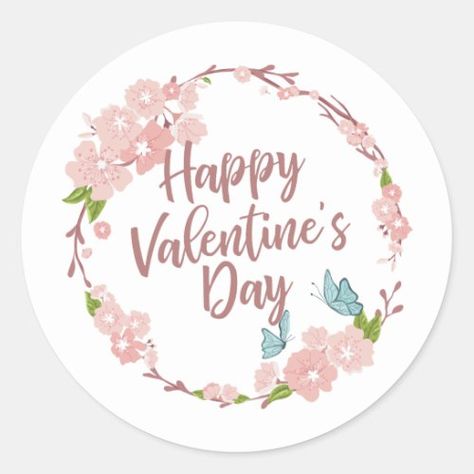 $7.60 | Elegant Happy Valentine's Day Floral Sticker Seal #simple, elegant, watercolor, floral, frame, happy, valentine, san valentin, valentine's day Mothers Day Cake Topper Free Printables, Pink Flower Bouquet, Mother's Day Craft, Floral Cake Topper, Mothers Day Images, Mother Day Wishes, Mothers Day Cake, Flowers Bouquet Gift, Topper Cake