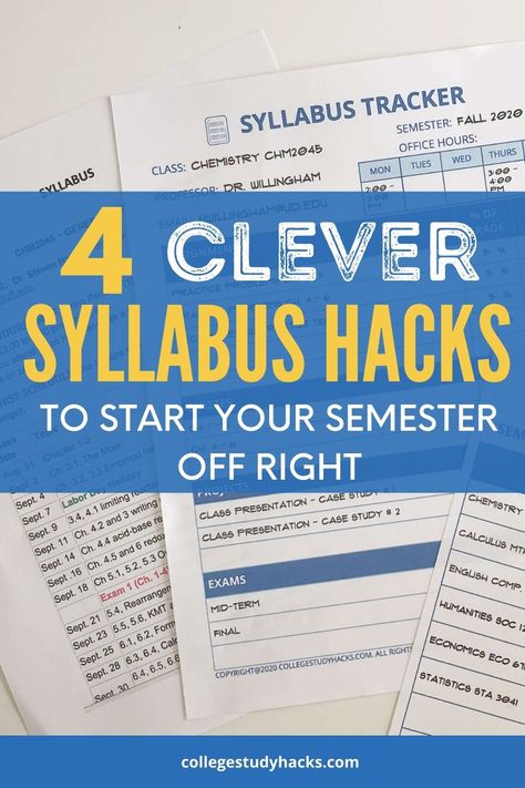 When you get your class syllabus don’t just file it in a folder. Follow these 4 quick steps to ensure you focus on the class requirements with the greatest impact on your grades. Get the free Syllabus Tracker and Class Grading Snapshot PDFs to help you get organized for the semester. #syllabushacks College Syllabus, Art Syllabus, 2024 Classroom, Class Syllabus, Class Presentation, Study Chemistry, Study Hacks, Mcgill University, College Organization