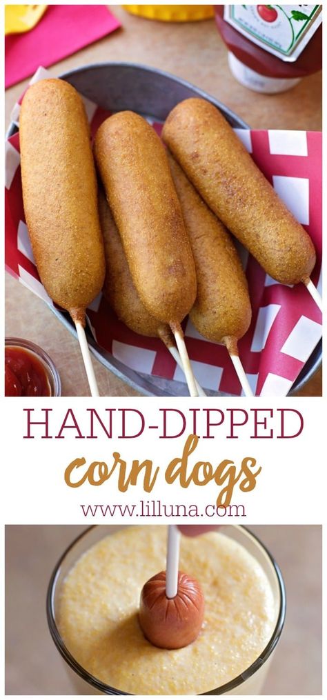 This recipe is a beyond simple delicious hand-dipped corn dog making you never want to buy store-bought again! #handdippedcorndogs #corndog #corndogs Best Corndog Recipe, Fair Corn Dog Recipe, Best Corn Dog Recipe, Hand Dipped Corn Dogs, Easy Corndogs Recipe, How To Make Corn Dogs, Corndogs Homemade, Corn Dogs Homemade, Corndogs Recipe