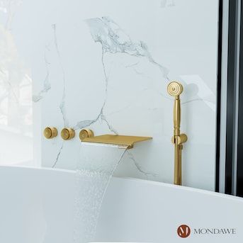 Mondawe Brushed Gold 3-handle Wall-mount Waterfall Bathtub Faucet with Hand Shower (Valve Included) in the Bathtub Faucets department at Lowes.com Fancy Bathrooms, Roman Bathtub, Waterfall Bathtub, Future Bathroom, Fancy Bathroom, Bathtub Faucets, Bathtub Filler, Wall Mount Tub Faucet, Bathtub Walls