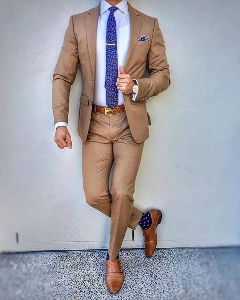 Tan Suits For Men, Casual Wedding Suit, Brown Suits For Men, Mens Clothing Trends, Summer Suits Men, Mens Casual Suits, Blazer Outfits Men, Mens Fashion Magazine, Latest Clothes For Men