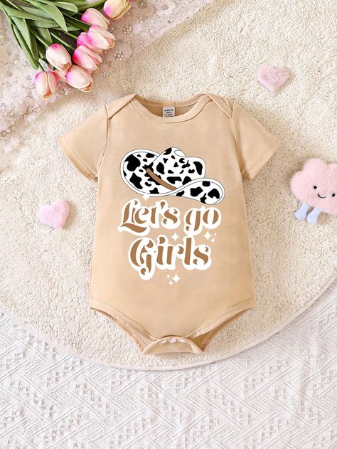 Western Cowboy Style Letter Print Basic Casual Short Sleeve Bodysuit For Baby GirlsI discovered amazing products on SHEIN.com, come check them out! Country Baby Clothes, Western Baby Girls, Western Baby Clothes, Western Baby, Western Babies, Twin Outfits, Geometric Heart, Girl Onesies