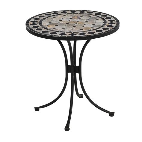 28 in. Black and Tan Round Tile Top Patio Bistro Table Marble Bistro Table, Black Marble Tile, Outdoor Bistro Table, Bistro Furniture, Outdoor Bistro, Bistro Table Outdoor, Table Bistrot, Round Tiles, Outdoor Patio Set