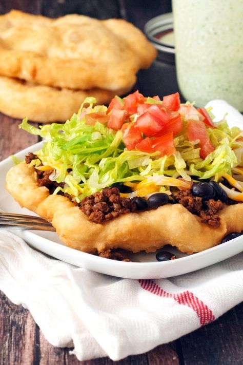 Navajo Tacos Fry Bread Tacos, Navajo Tacos, Indian Tacos, Fried Bread Recipe, Homemade Guacamole, Fry Bread, Taco Stuffed Shells, Taco Salad, Self Rising Flour