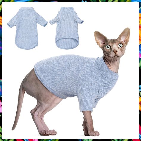 DENTRUN Sphynx Hairless Cats Shirt, Pullover Kitten T-Shirts with Sleeves, Breathable Cat Wear Turtleneck Sweater, Adorable H Cat Onesie, Hairless Cats, Sphynx Cat Clothes, Devon Rex Cats, Cats Shirt, Cat Body, Cornish Rex, Rex Cat, Long Haired Cats