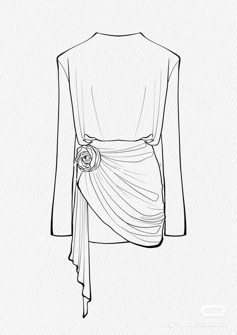 Flat Dress Sketch, Kimono Drawing Design, Flat Sketches Dress, Dress Technical Drawing, Dress Flat Sketch, Flat Sketches Fashion, 50 Blouse Designs, Croquis Fashion, Fashion Model Sketch