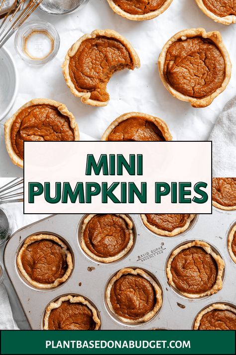 Vegan Pumpkin Pie Cups, Vegan Mini Pumpkin Pies, Dairy Free Mini Pumpkin Pies, Pumpkin Pie Bites, Mini Pumpkin Pie, Dairy Free Pumpkin Pie, Plant Based Dessert Recipes, Healthy Christmas Recipes, Dairy Free Pumpkin