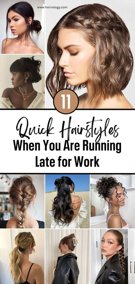 Running late for work? These 11 quick hairstyle ideas are perfect for saving time while still looking polished. Whether you have long, short, or braided hair, this post covers easy styles like a classic ponytail with a twist, messy buns, and half-up, half-down knots. You’ll also find quick braided hairstyles for a chic work look. Ready to slay your workday even when time’s ticking? Head to the blog now for more hair styling inspiration! Y2k Hairstyles For Long Hair, Work Updo, Decent Hairstyle, Classic Ponytail, Running Hairstyles, Easy Work Hairstyles, Weekend Hair, Hair Color Guide, Quick Hairstyle