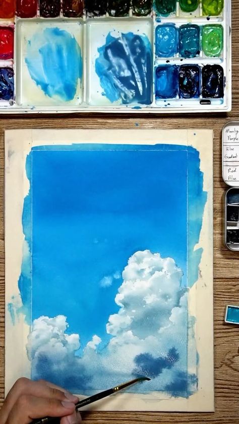 Cloud Tutorial, Watercolor Clouds, Pure Imagination, Watercolor Sky, Sky Painting, Watercolor Paintings Tutorials, Watercolour Tutorials, Daily Art, Painting Tutorial