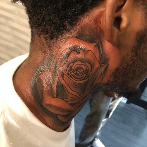 Men Neck Tattoo Black, Hood Tattoo For Men Neck, Next Tattoo Men, Side Neck Tattoos For Men Black, Neck Tattoo For Guys Rose, Side Neck Tattoo For Guys Hood, Rose On Neck Tattoo, Rose Neck Tattoo Men, Side Neck Tattoo Men