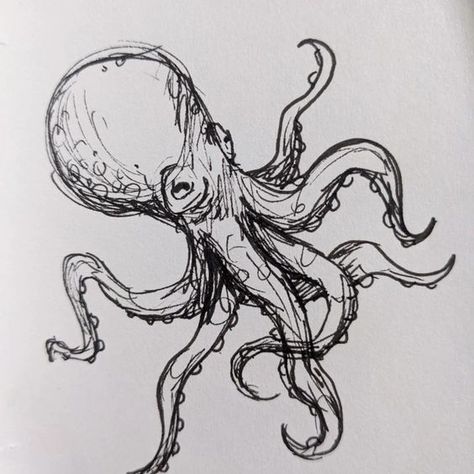 Octopus Scary Octopus Drawing, Octopus Ink Drawing, Octopus Pen Drawing, Octopus Aesthetic Drawing, Scribble Pen Art, Octopus Sketch Simple, Cute Pen Drawings, Pen Sketches Easy, Tenticals Reference