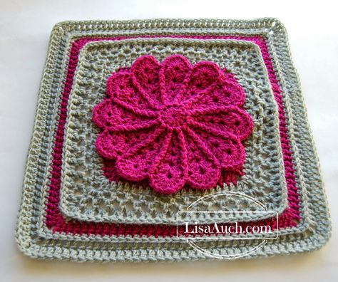 A free crochet 12 inch Square afghan pattern Pane in my Dahlia Crochet Squares Afghan, Crocheted Blankets, Crochet Square Blanket, Crochet Blocks, Wash Cloths, Crochet Buttons, Manta Crochet, Afghan Pattern, Crochet Square Patterns